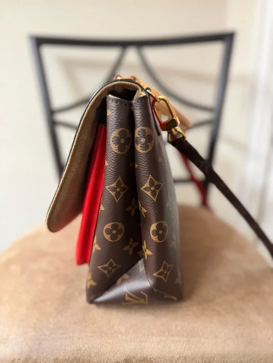 Louis Vuitton Brown Monogram Satchel with Red Accent and Gold Hardware - Picture 4 of 7